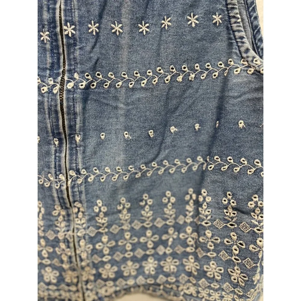 Keren Hart Vintage Denim Vest Embroidered Full Zip Size Large - Picture 2 of 9